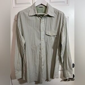 Nautica Vintage Stripe Button Down L Sage Green White Navy
